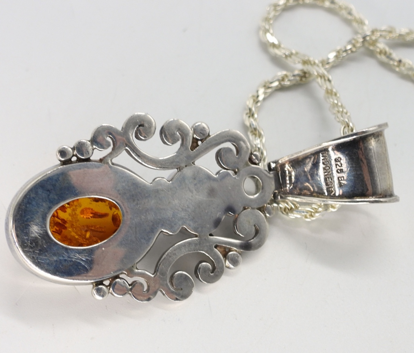 Amber & Black Onyx Sterling Necklace