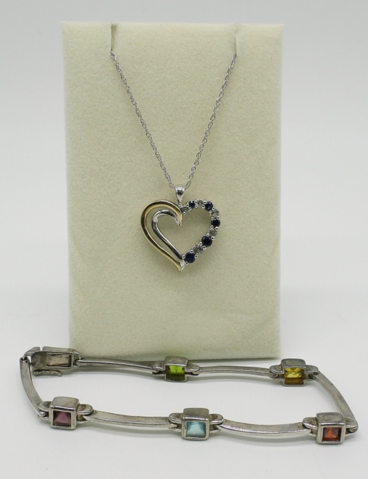 Multi Gemstone 925 Heart Necklace & Bracelet