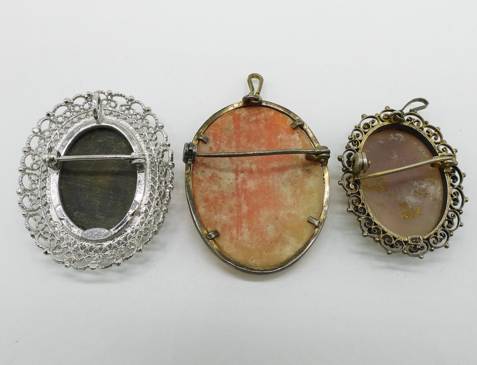 3 Sterling Vintage Cameo Brooches