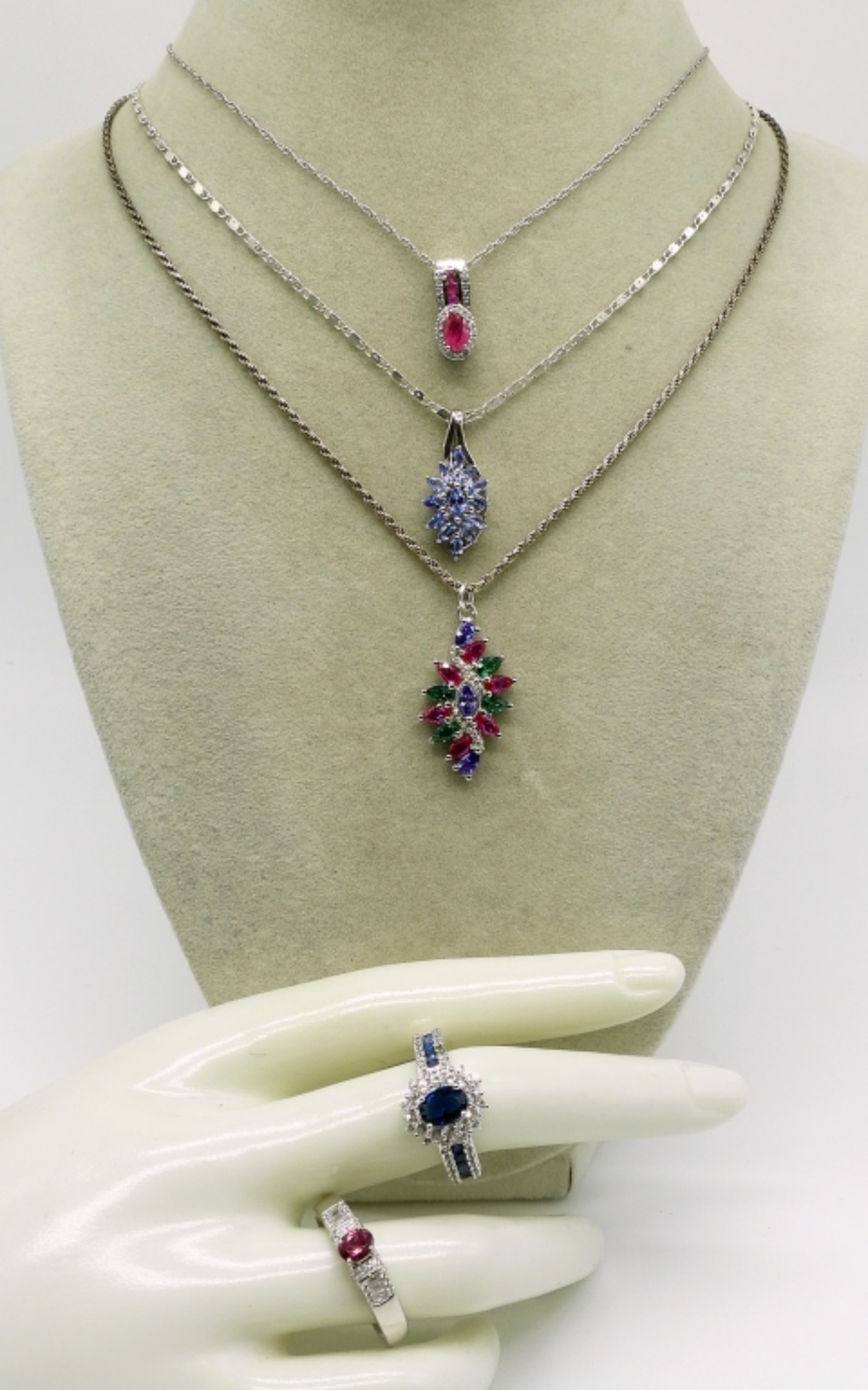 Multi Gemstone Sterling Necklaces & Rings