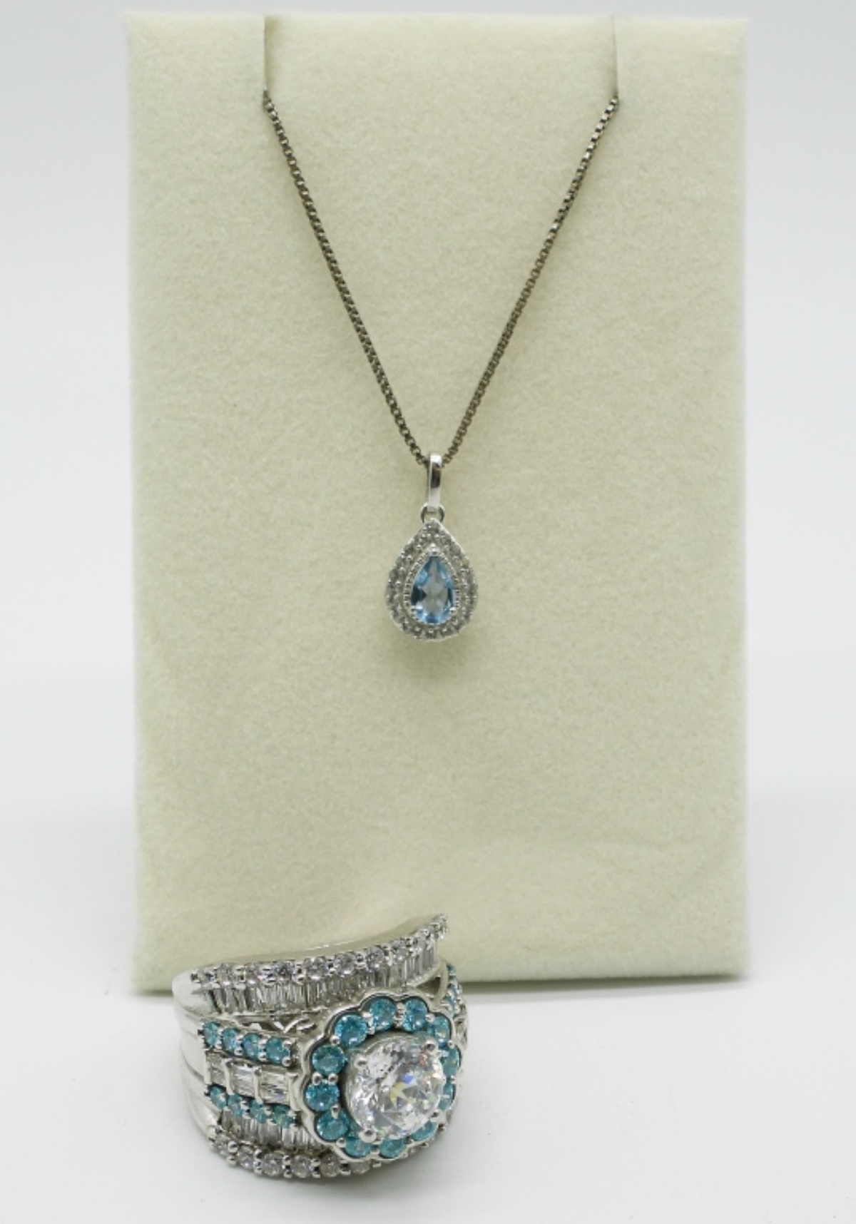 Petite Blue Topaz Necklace & Chunky Ring