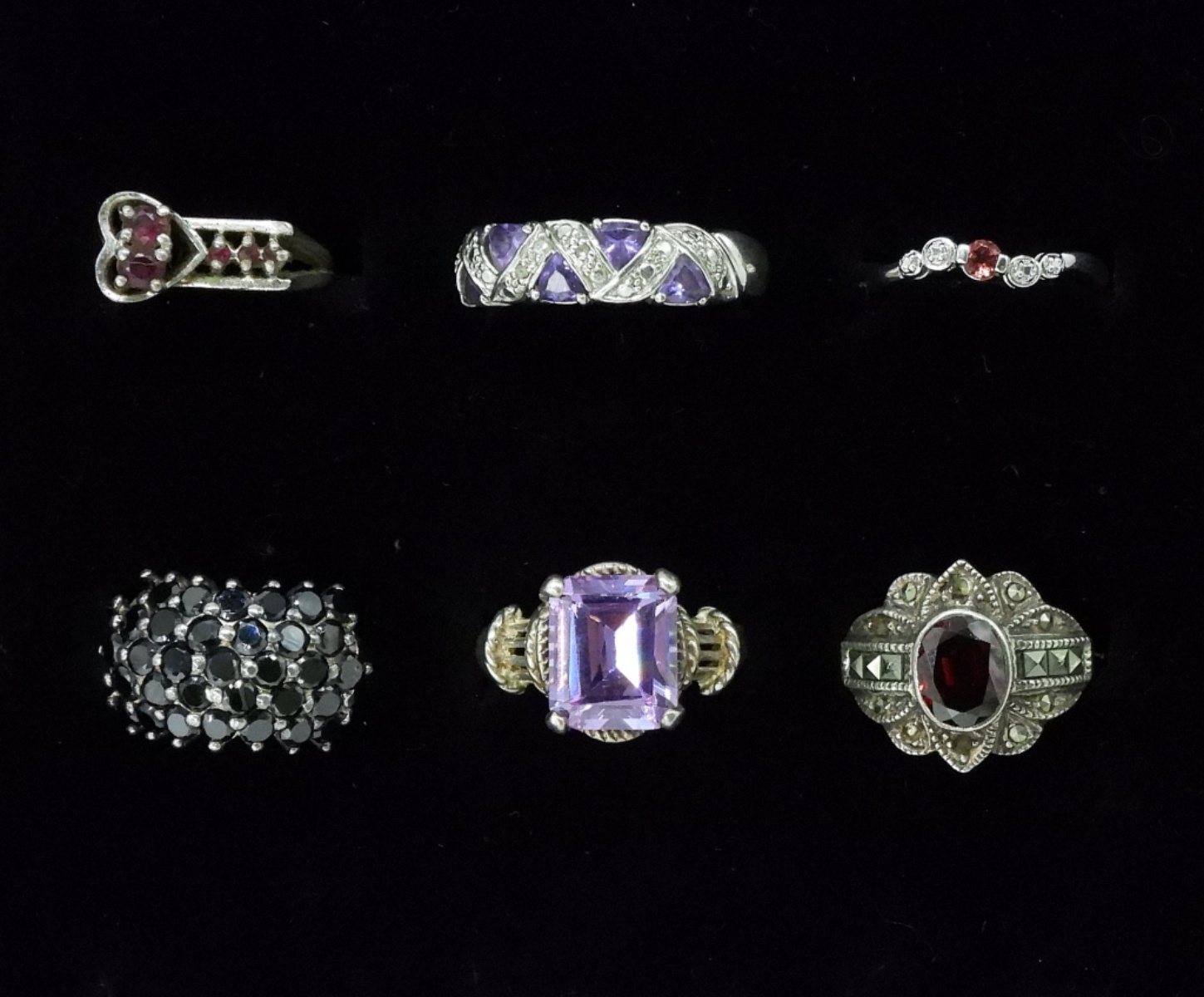 Six Sterling Fashion Gemstone Rings