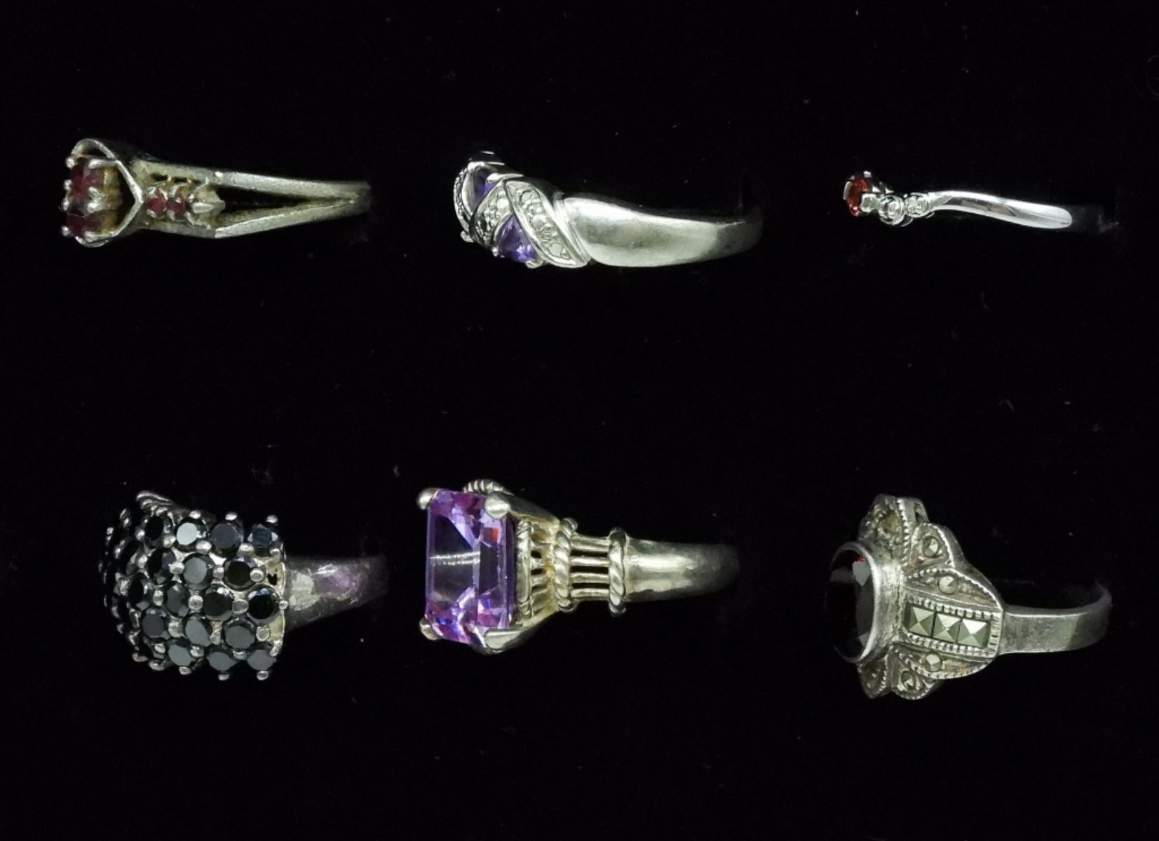 Six Sterling Fashion Gemstone Rings