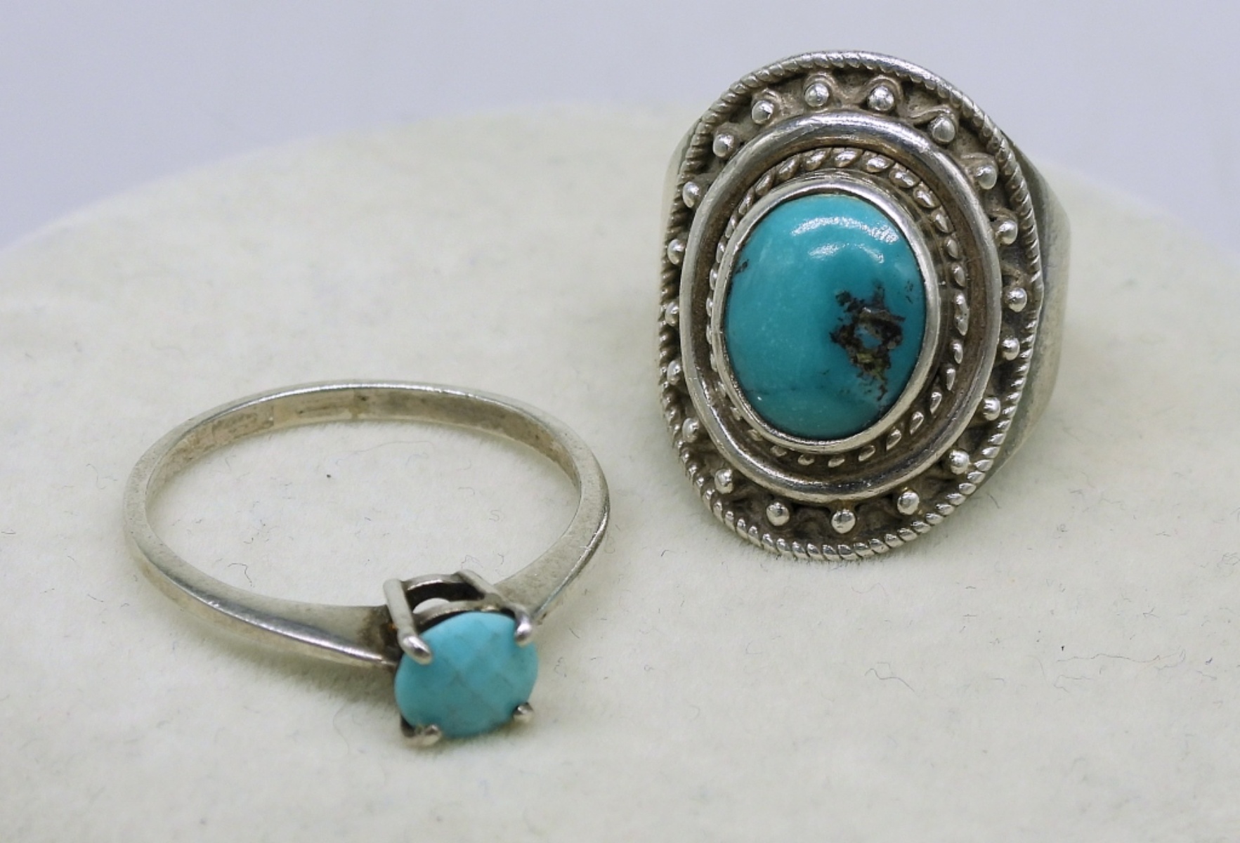 Large Taxco Turquoise Pendant, Chain & Rings