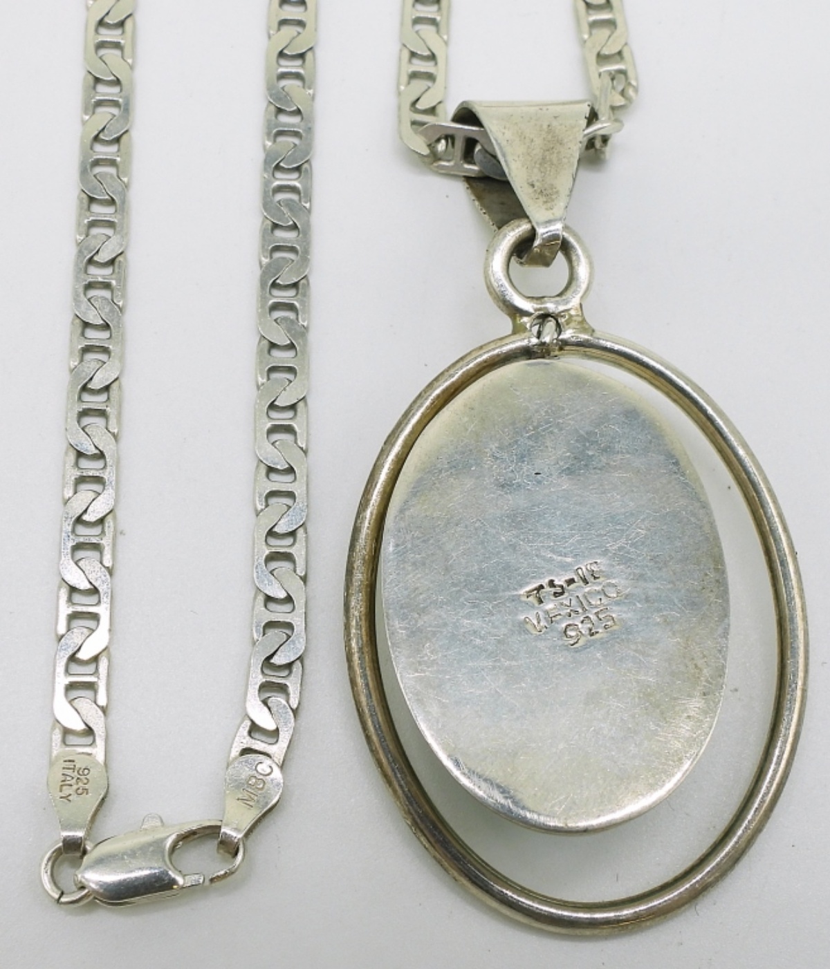 Large Taxco Turquoise Pendant, Chain & Rings