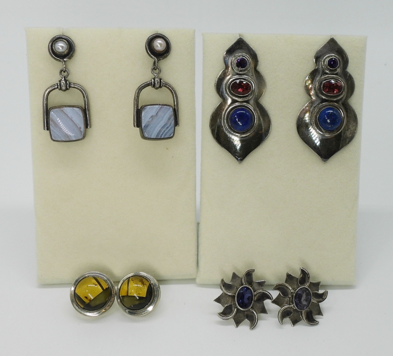 4 Pair Sterling Gemstone Earrings