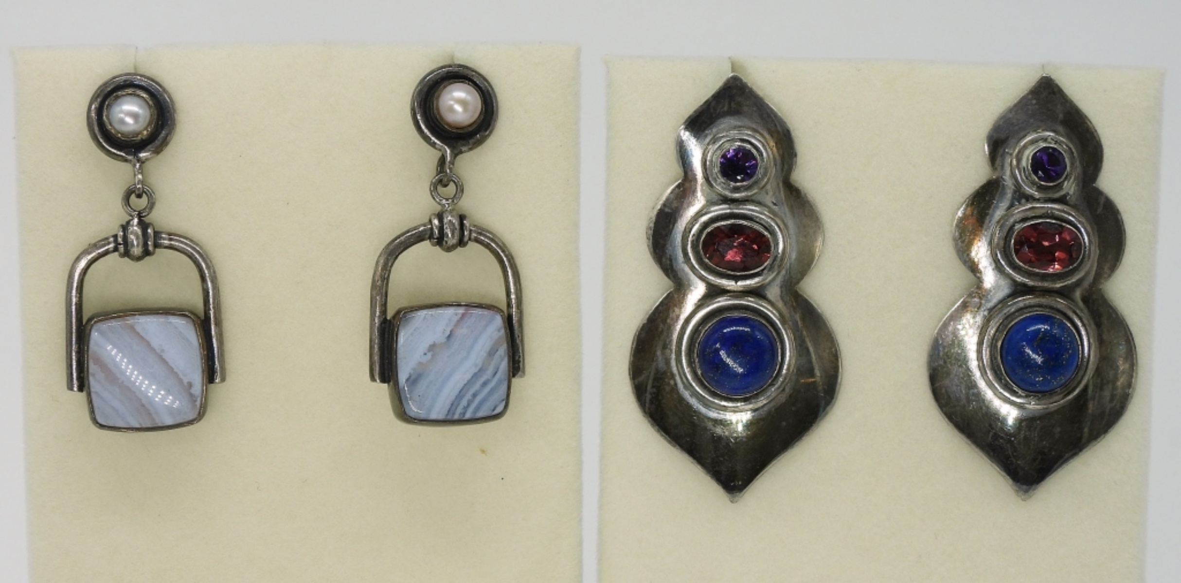 4 Pair Sterling Gemstone Earrings