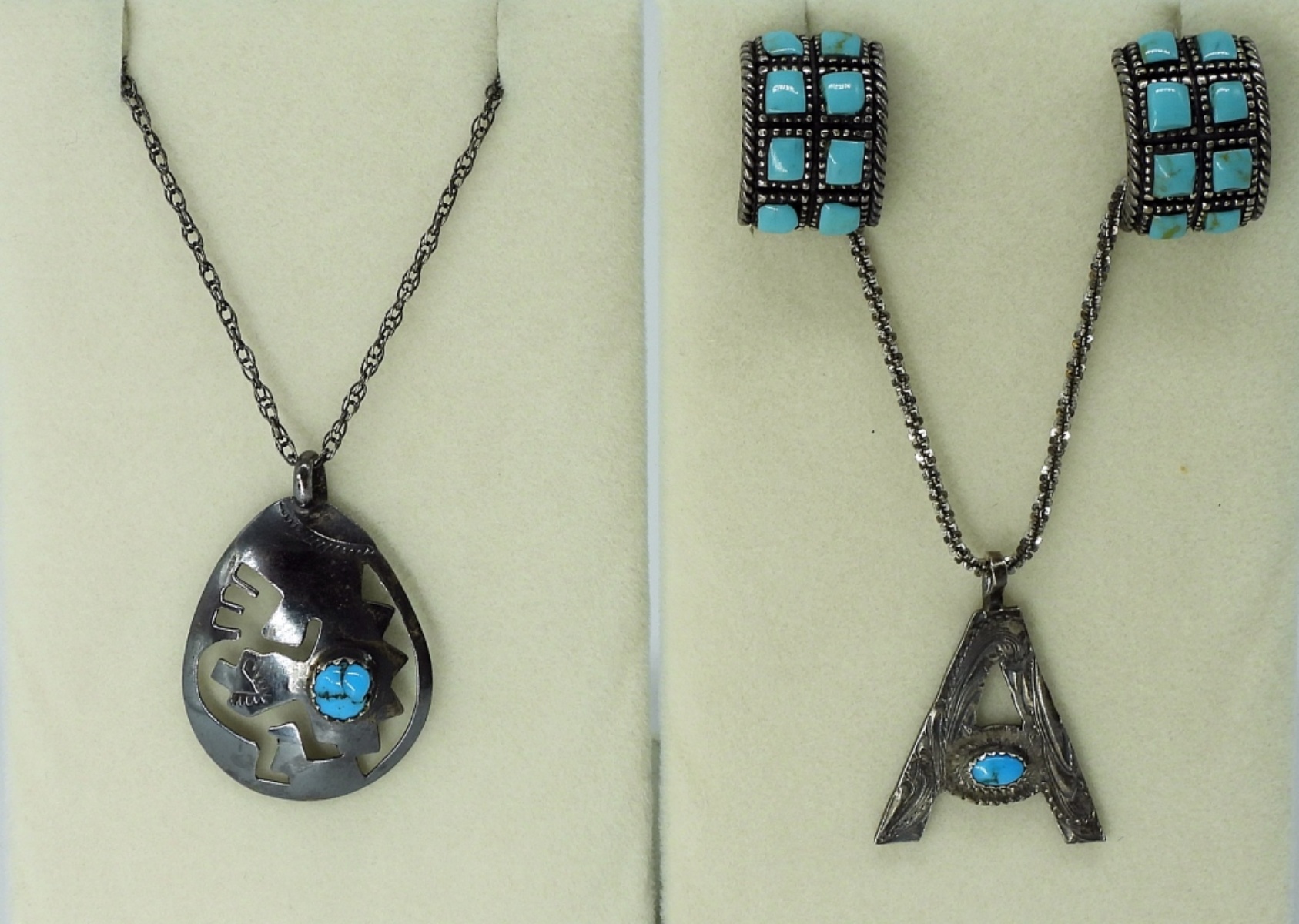Two Sterling Turquoise Necklaces & Earrings