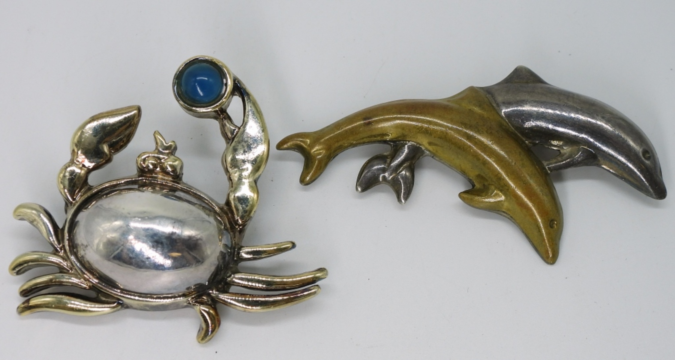Two Sterling & Gold Tone Sea Life Brooches