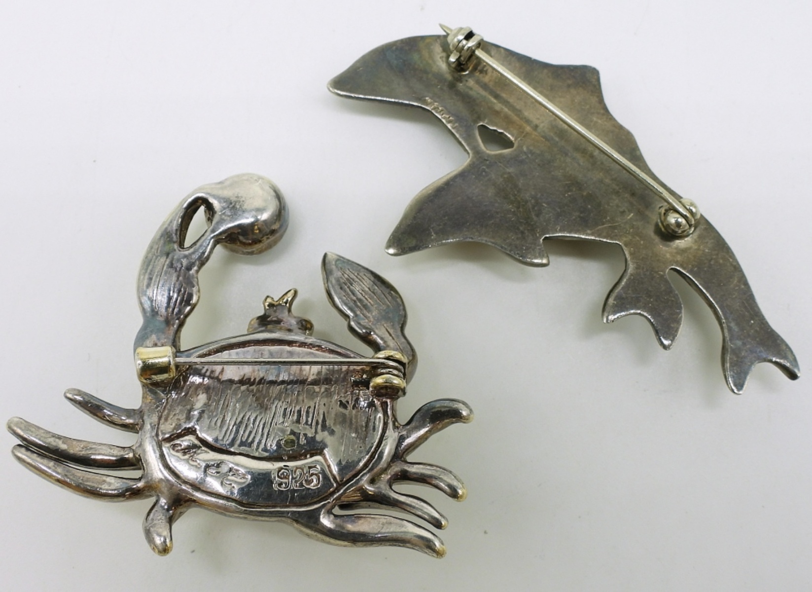 Two Sterling & Gold Tone Sea Life Brooches