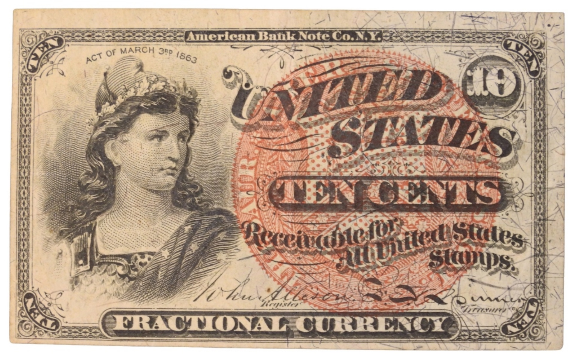1863 10 Cent Fractional Currency 4th Issue