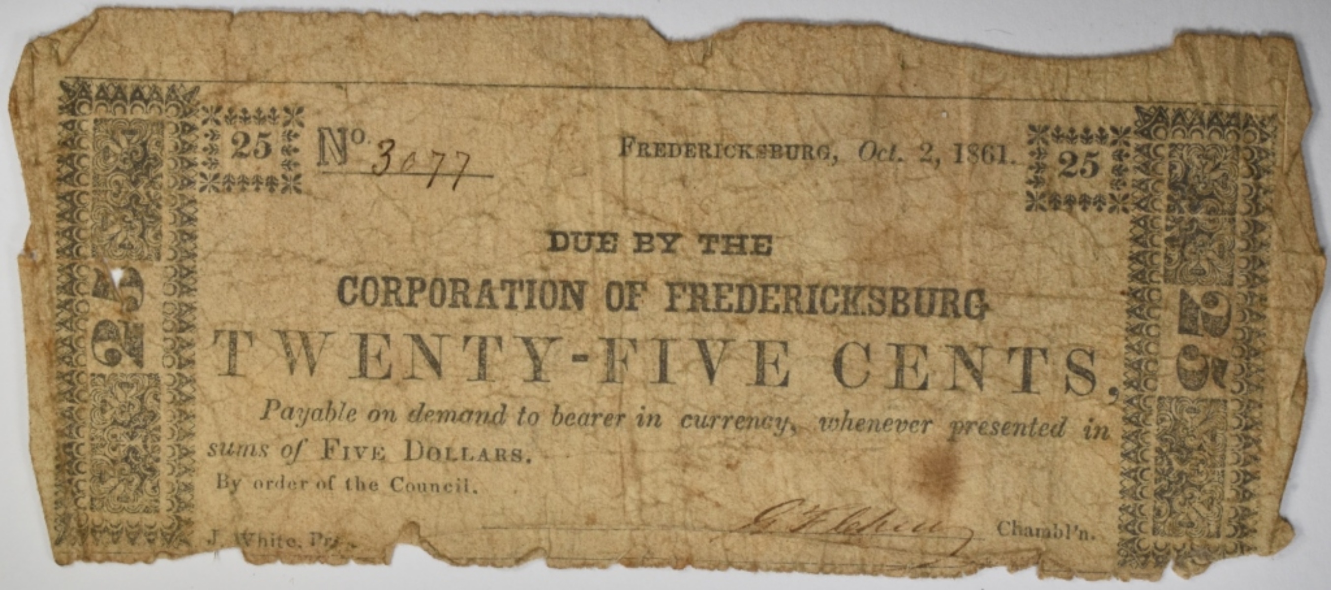 1861 25 Cent Obsolete Note