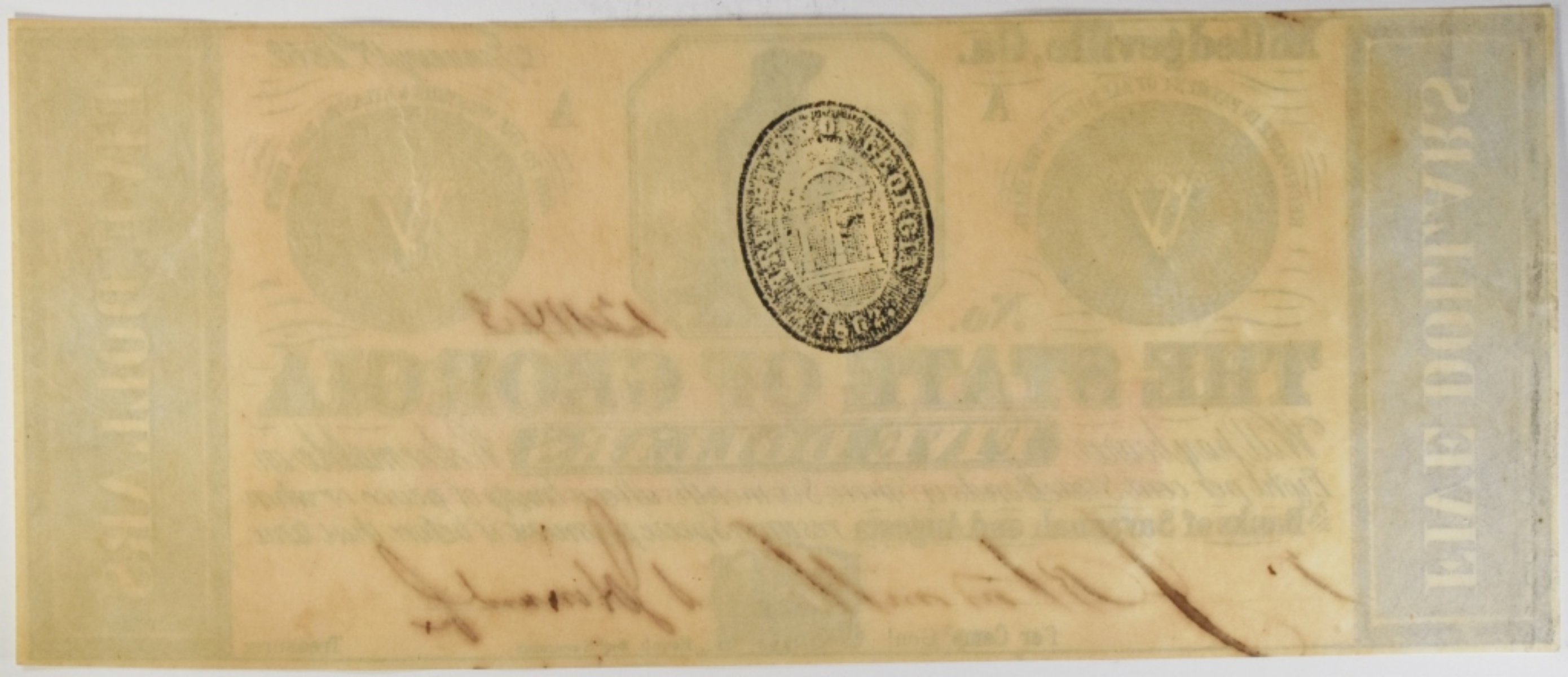 1862 State of Georgia $5 Obsolete Note