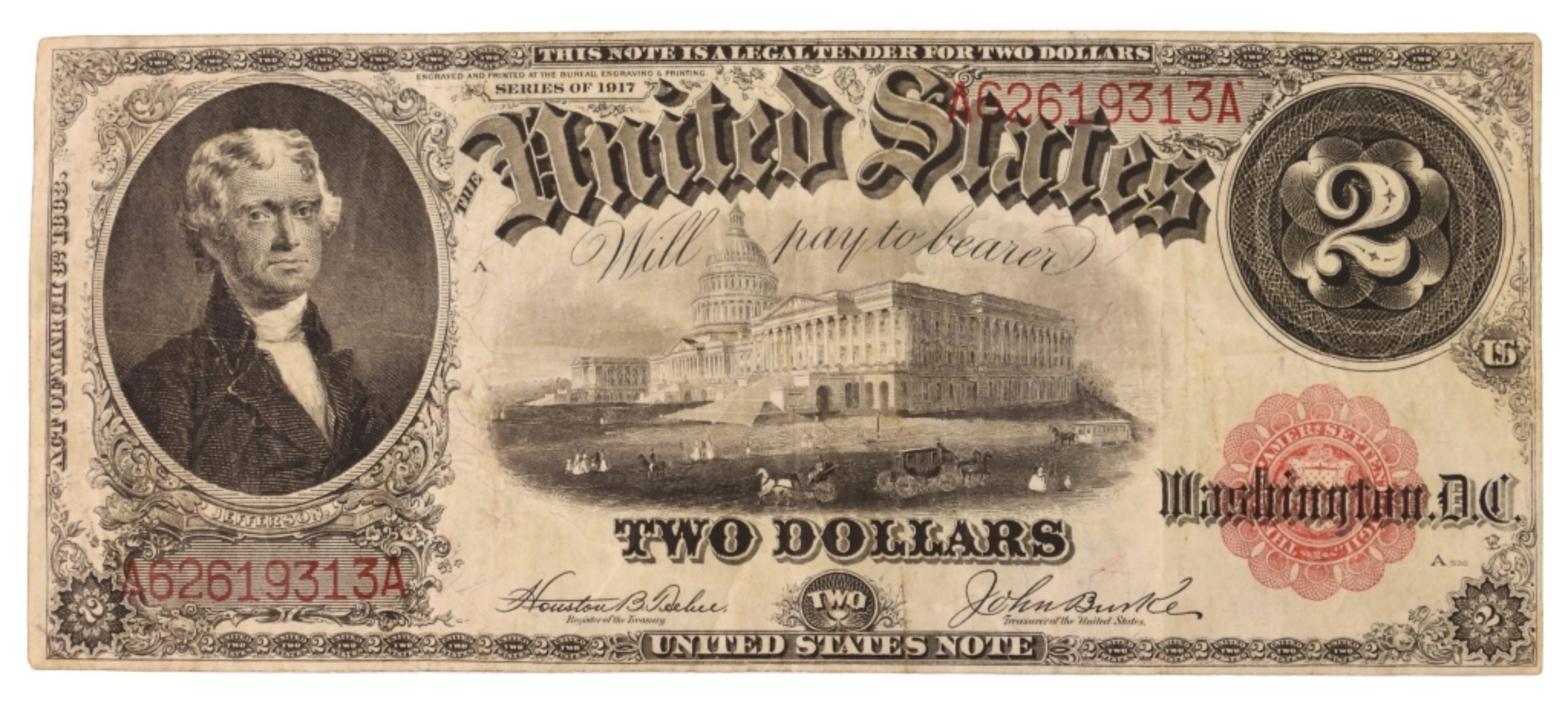 1917 $2 Legal Tender SN A62619313A