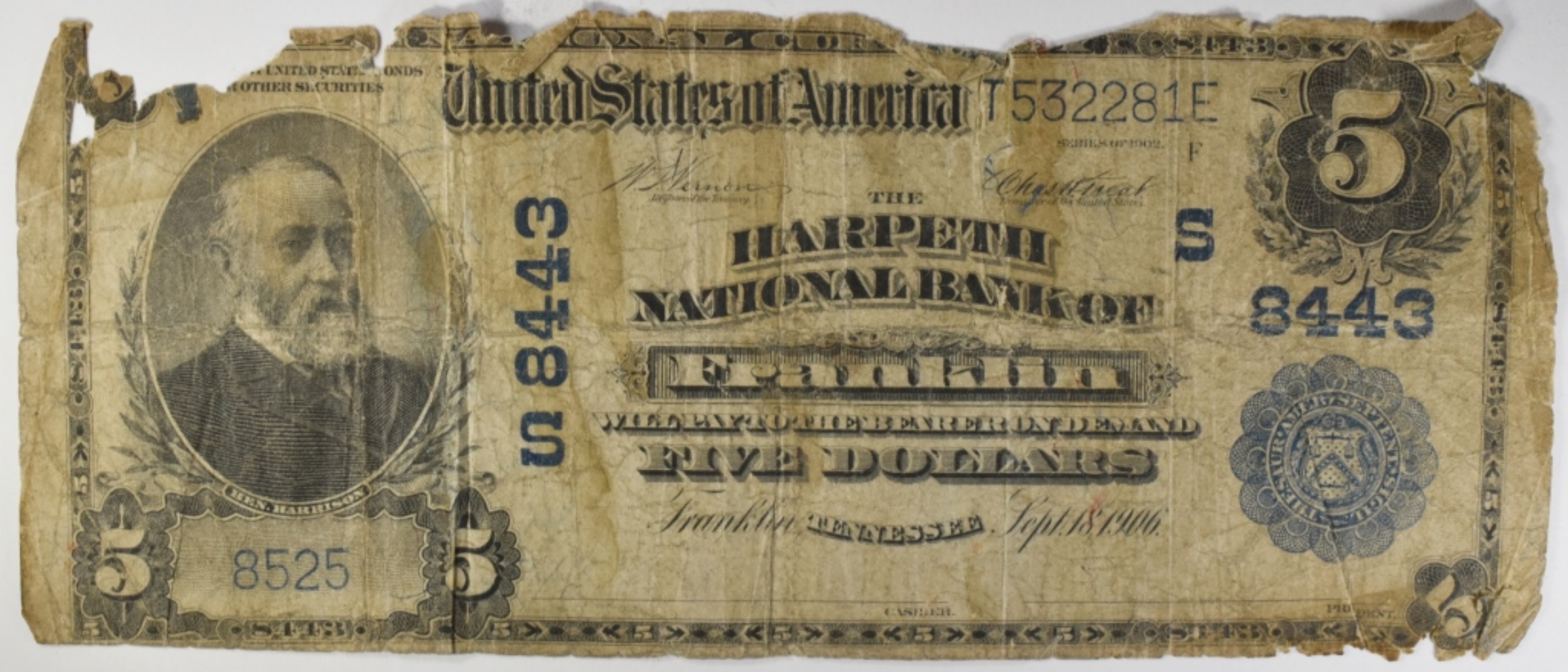 1906 $5 Note Harpeth National Bank Franklin, TN