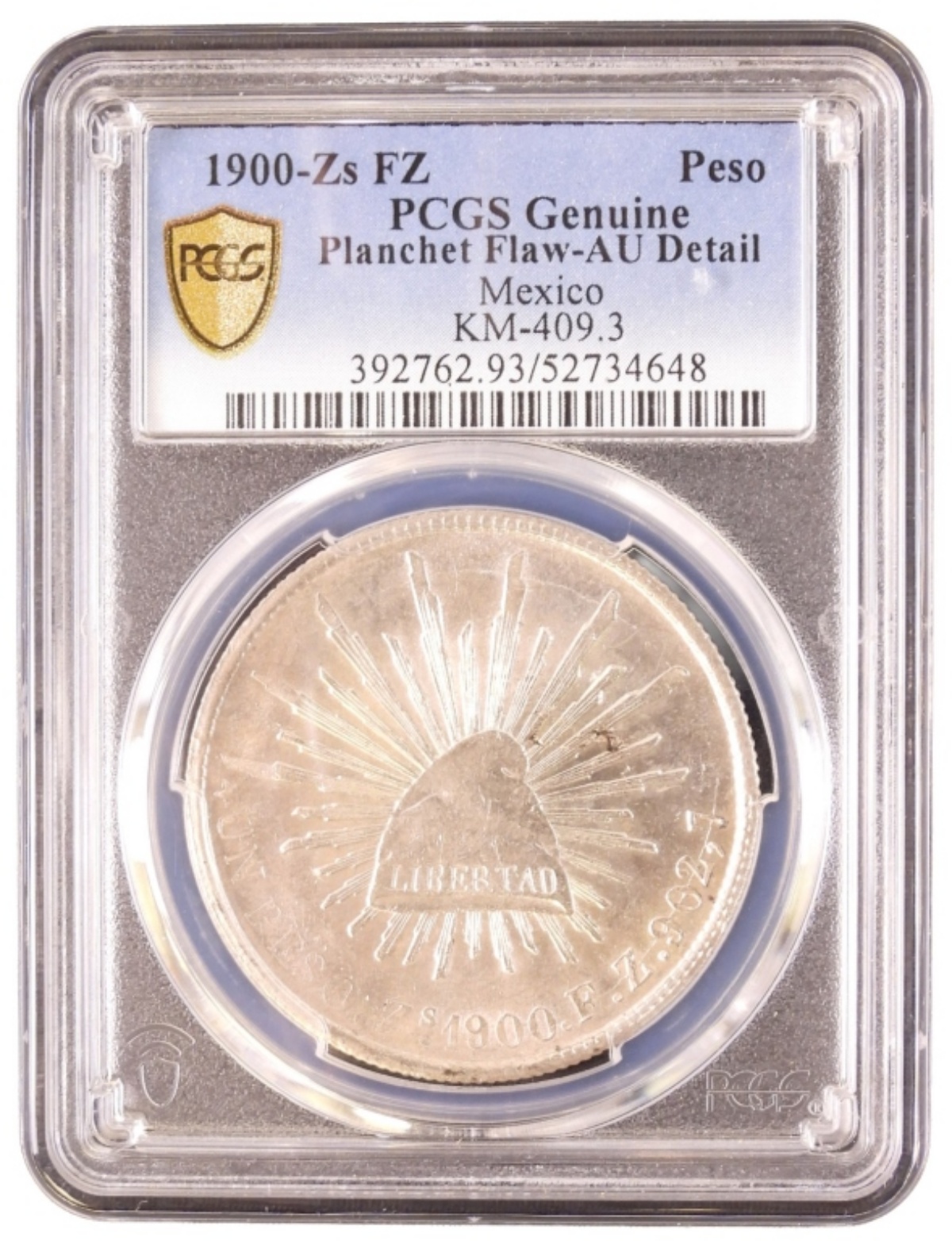 1900-Zs FZ Peso Genuine AU Detail PCGS