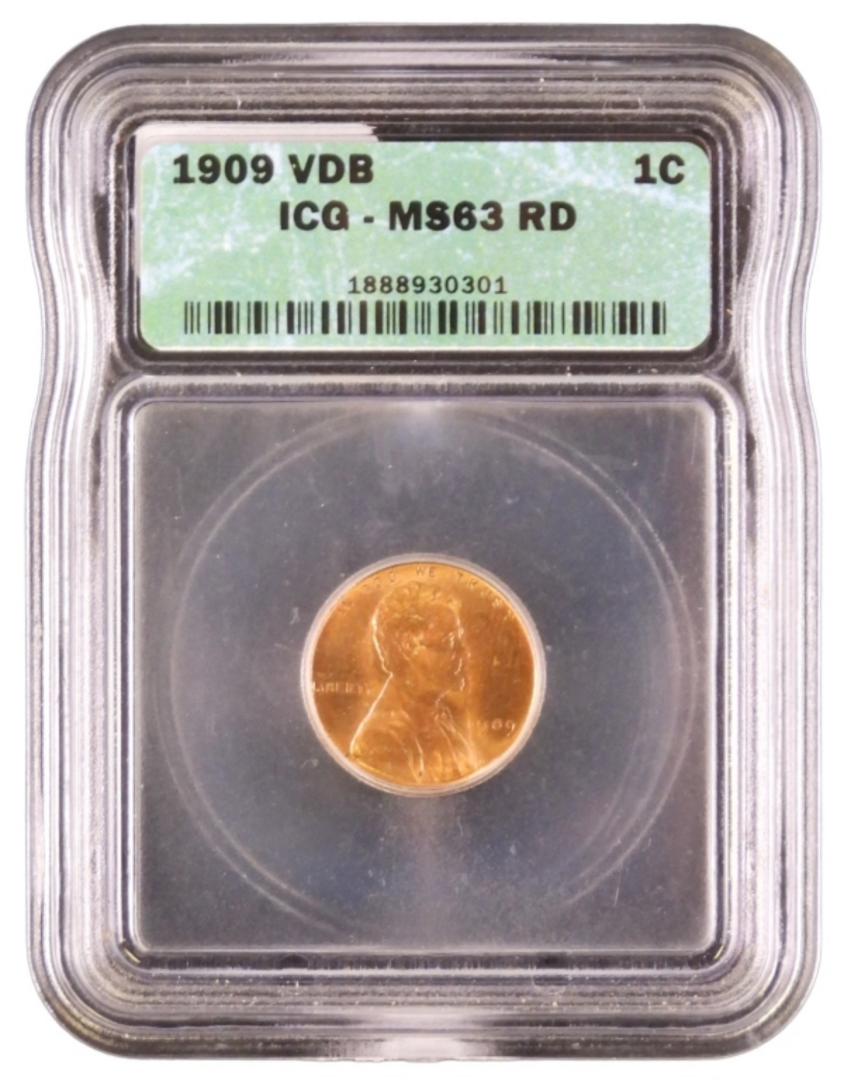1909 VDB Lincoln Cent MS63 RD ICG