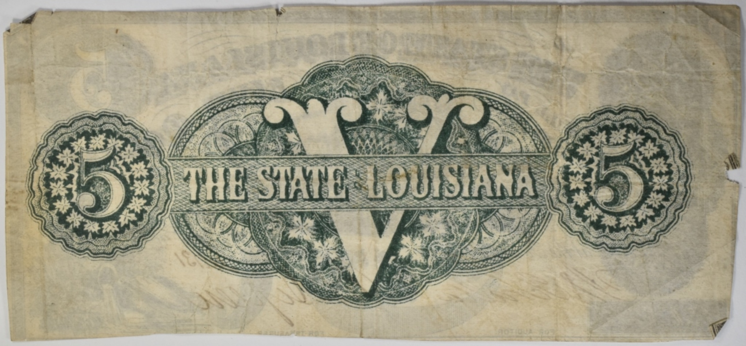 1862 State of Louisiana Baton Rouge $5 Bank Note