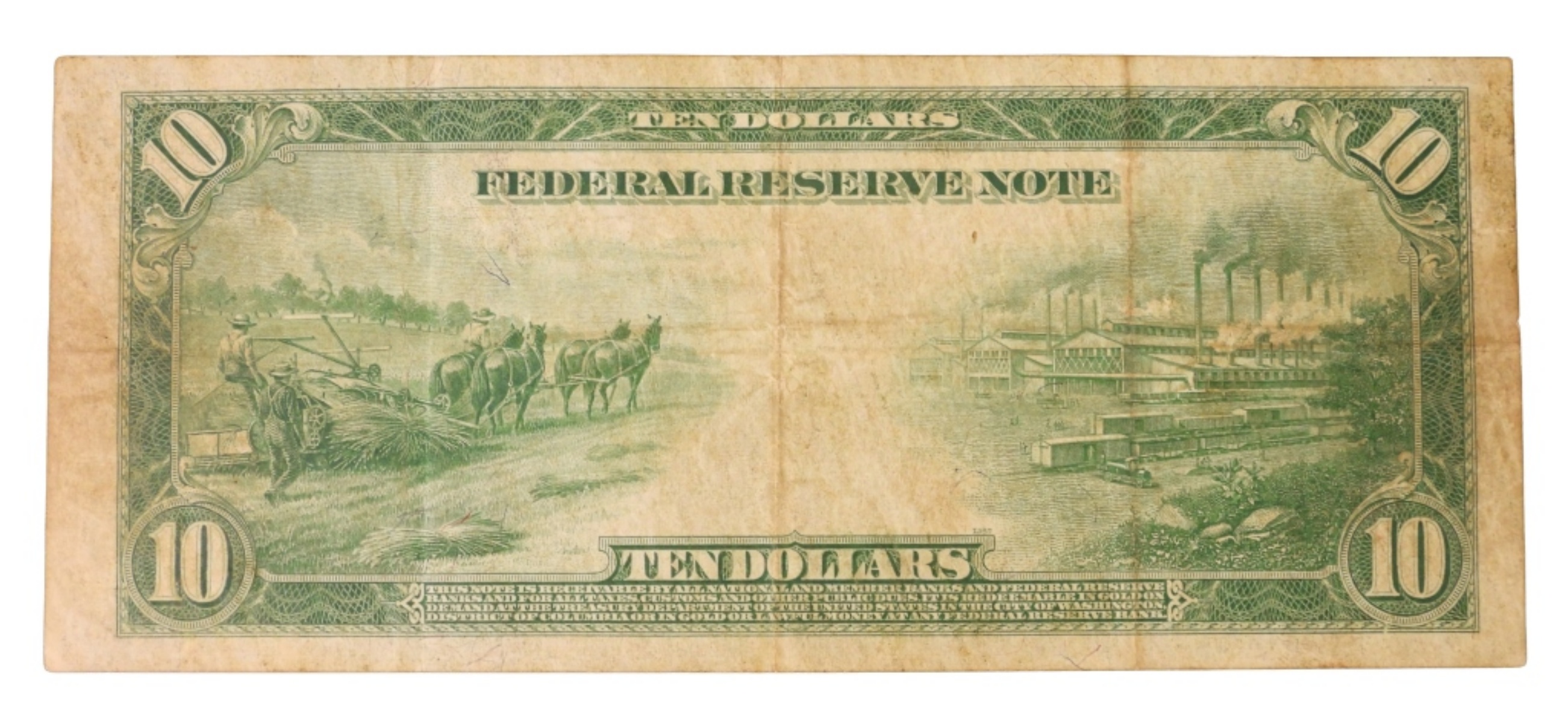 1914 $10 Federal Reserve Note SN D30463924A 4-D