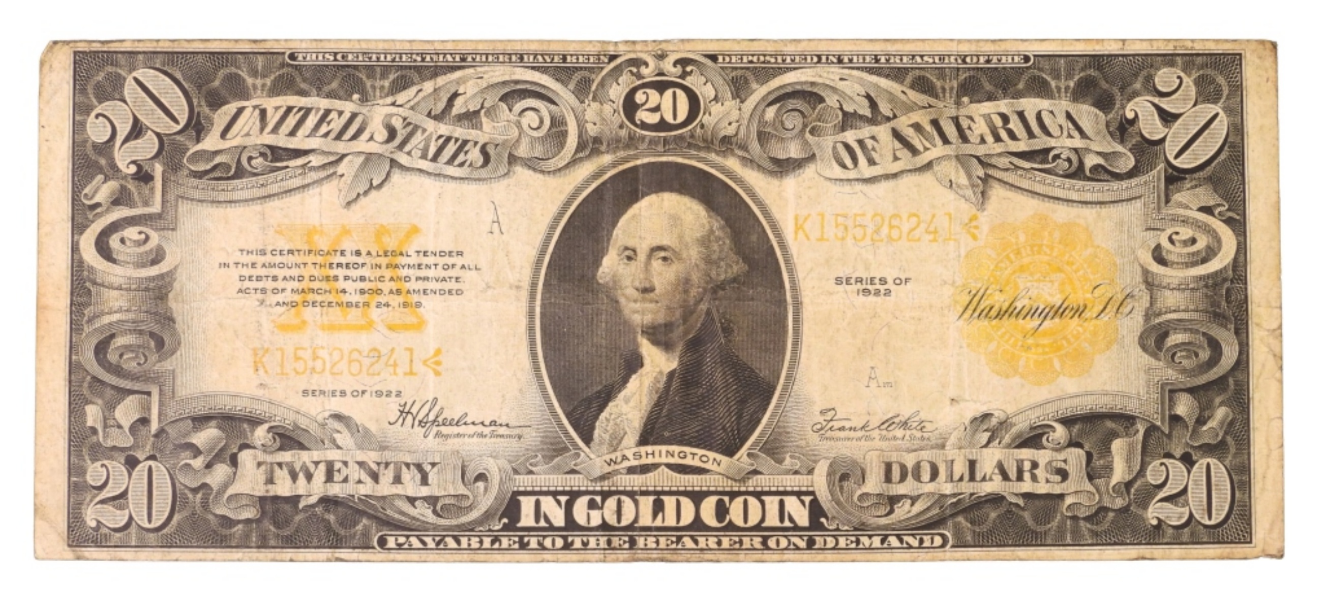 1922 $20 Gold Cert SN K15526241