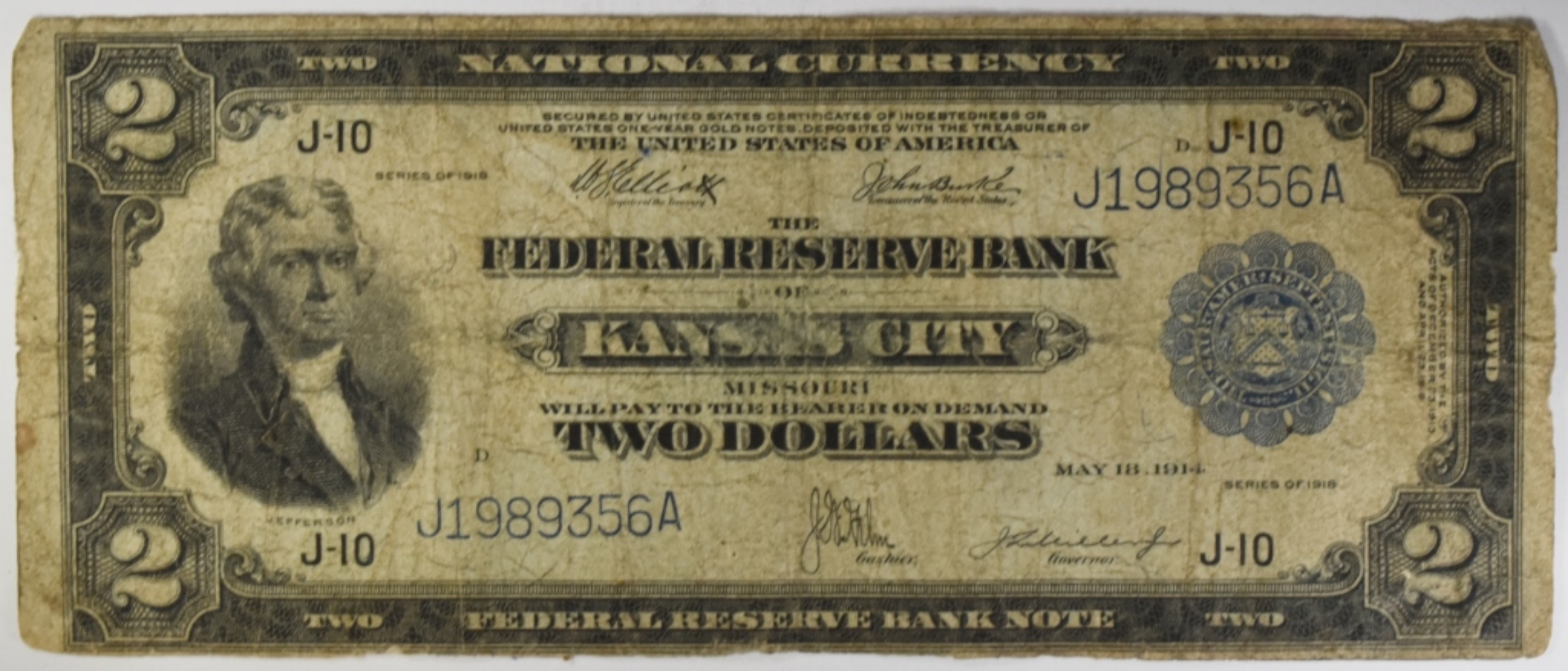 1914 Federal Reserve Bank of Kansas City $2