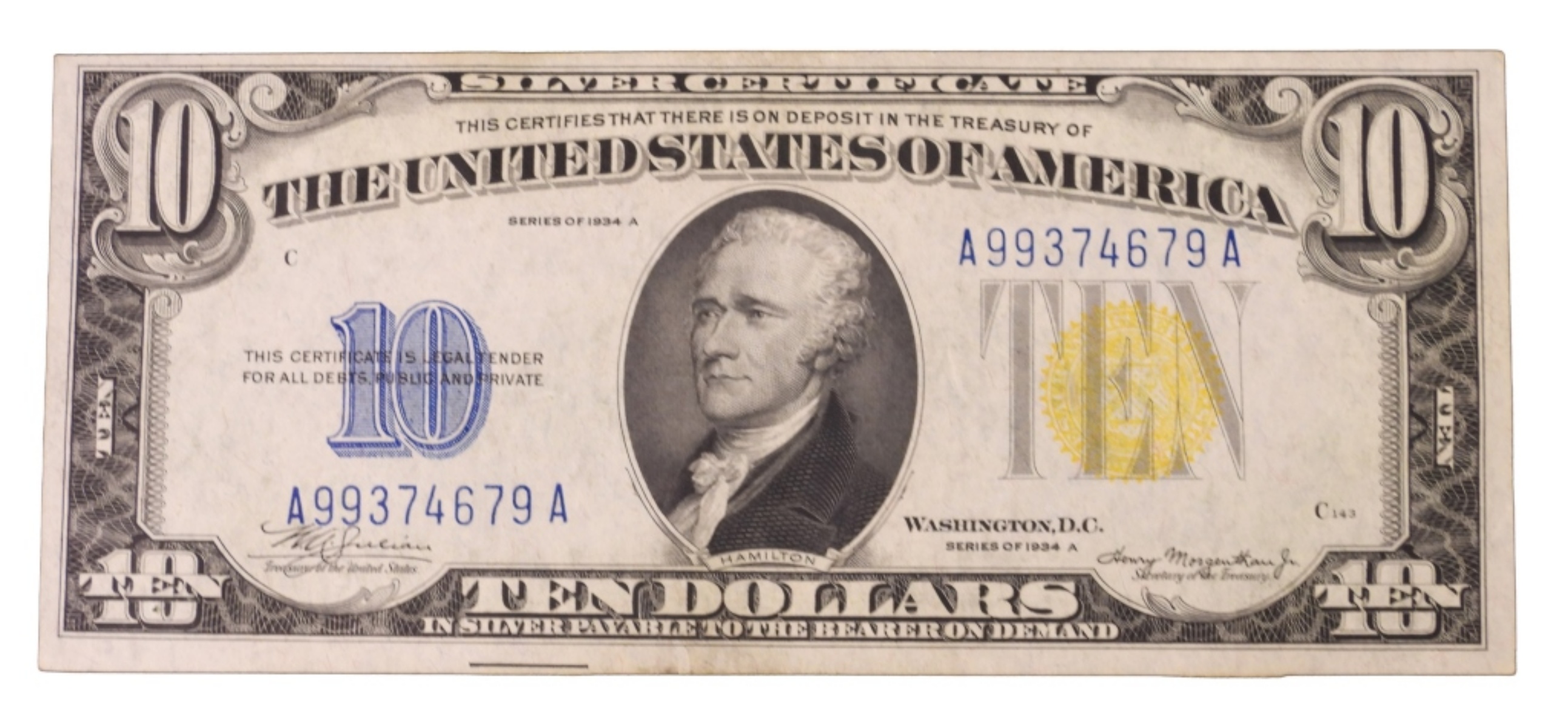1934A $10 Silver Cert SN A99374679A