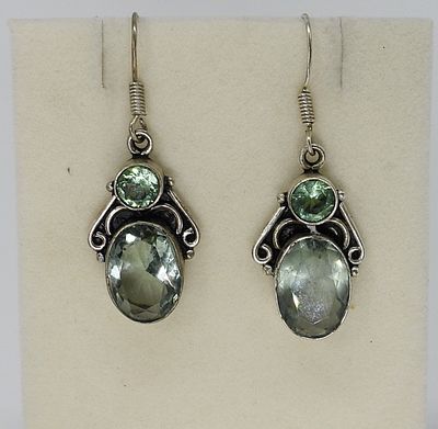 Green Amethyst Pierced Earrings in Sterling. Beautiful sterling pierced earrings with Green 