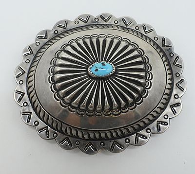 Sterling Belt Buckle with Small Turquoise. Southwest style sterling belt buckle with small 