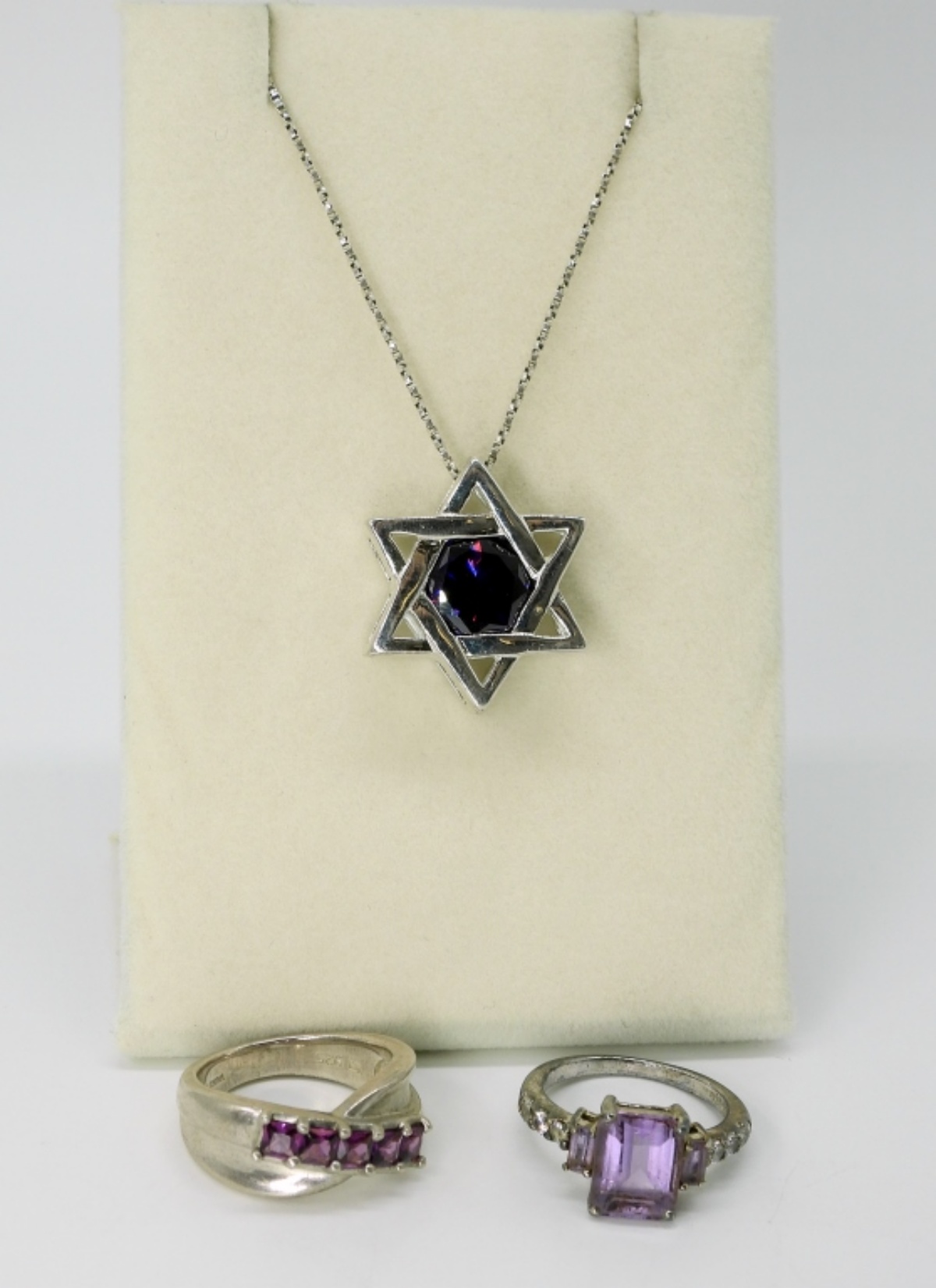 Amethyst Star of David Necklace & Two Rings