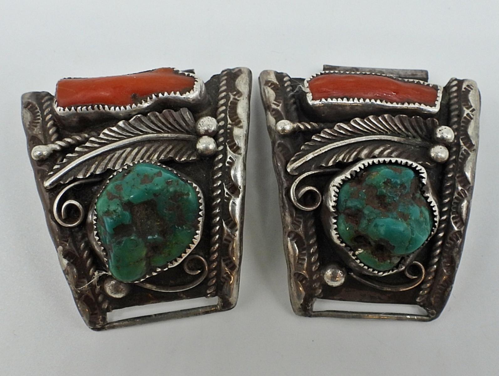 Navajo Turquoise & Coral Watch Ends - 1976