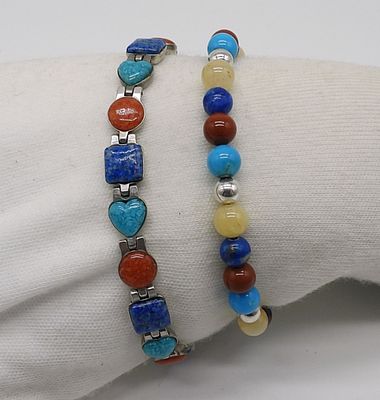 2 Carolyn Pollack Beaded Sterling Bracelets. Two sterling, beaded Carolyn Pollack bracelets. 