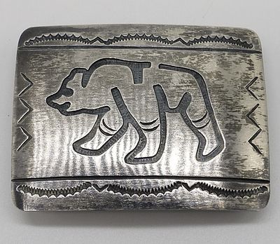 Sterling Walking Bear Belt Buckle, Navajo Artist. Sterling "Walking Bear" belt buckle, signed "B 