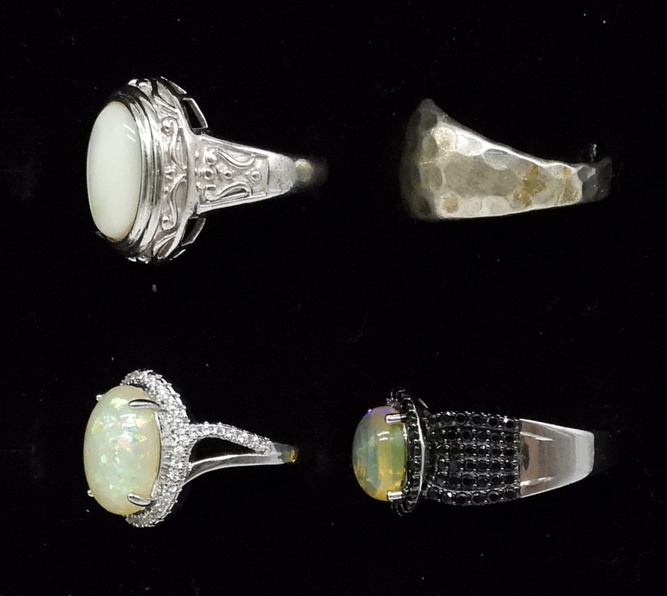 Four Sterling Fashion Rings, Opal, Mother of Pearl