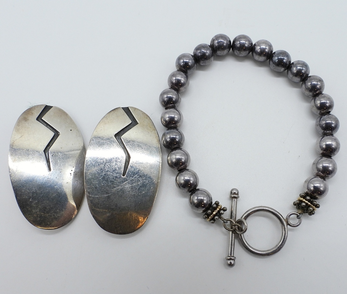 Taxco Sterling Clip On Earrings and Bracelet