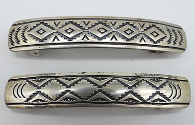 2 Southwest Style, Sterling Hair Clips. Two southwest style hair clips. Only the tops are 