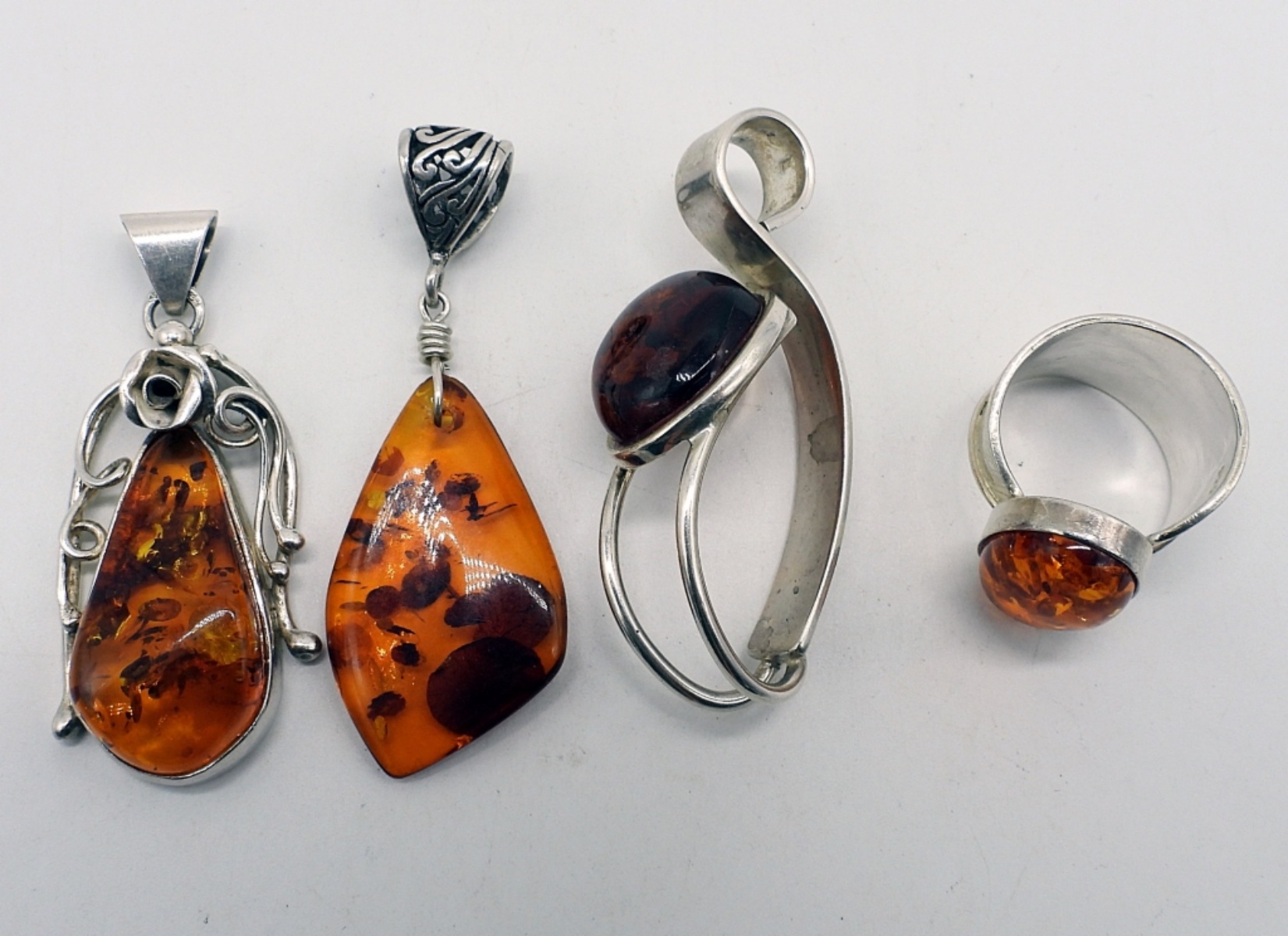 4 Pieces of Amber Sterling Jewelry