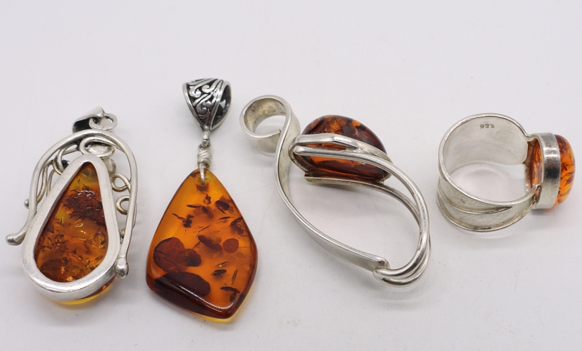 4 Pieces of Amber Sterling Jewelry