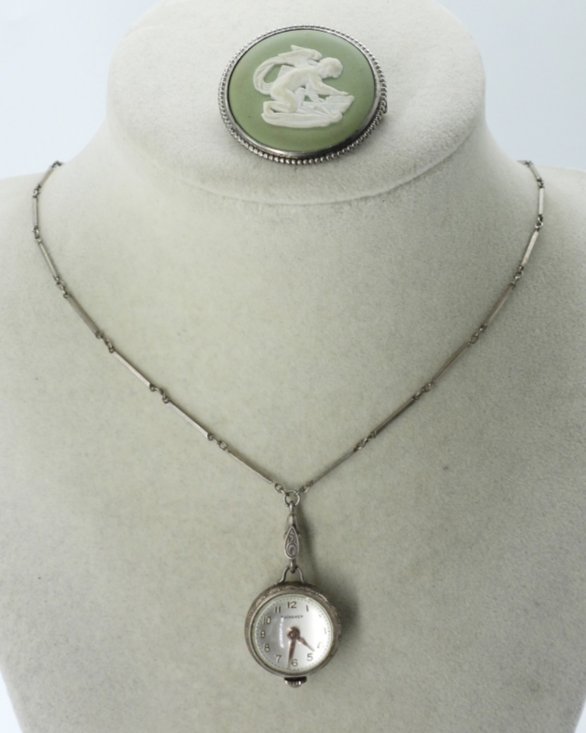 Wedgwood Brooch & Vintage Watch Necklace