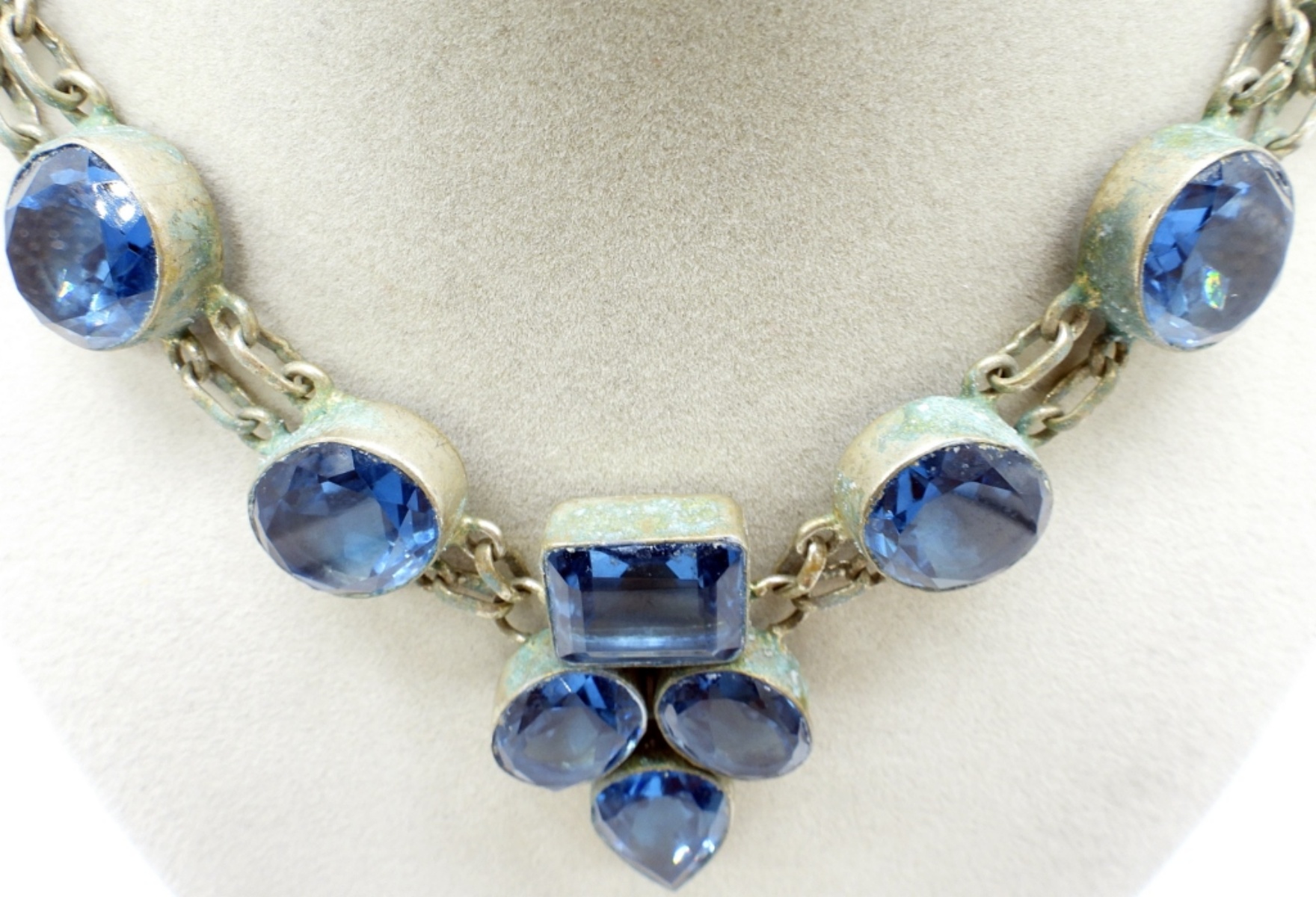 Vintage 925 Blue Crystal Necklace & Earrings
