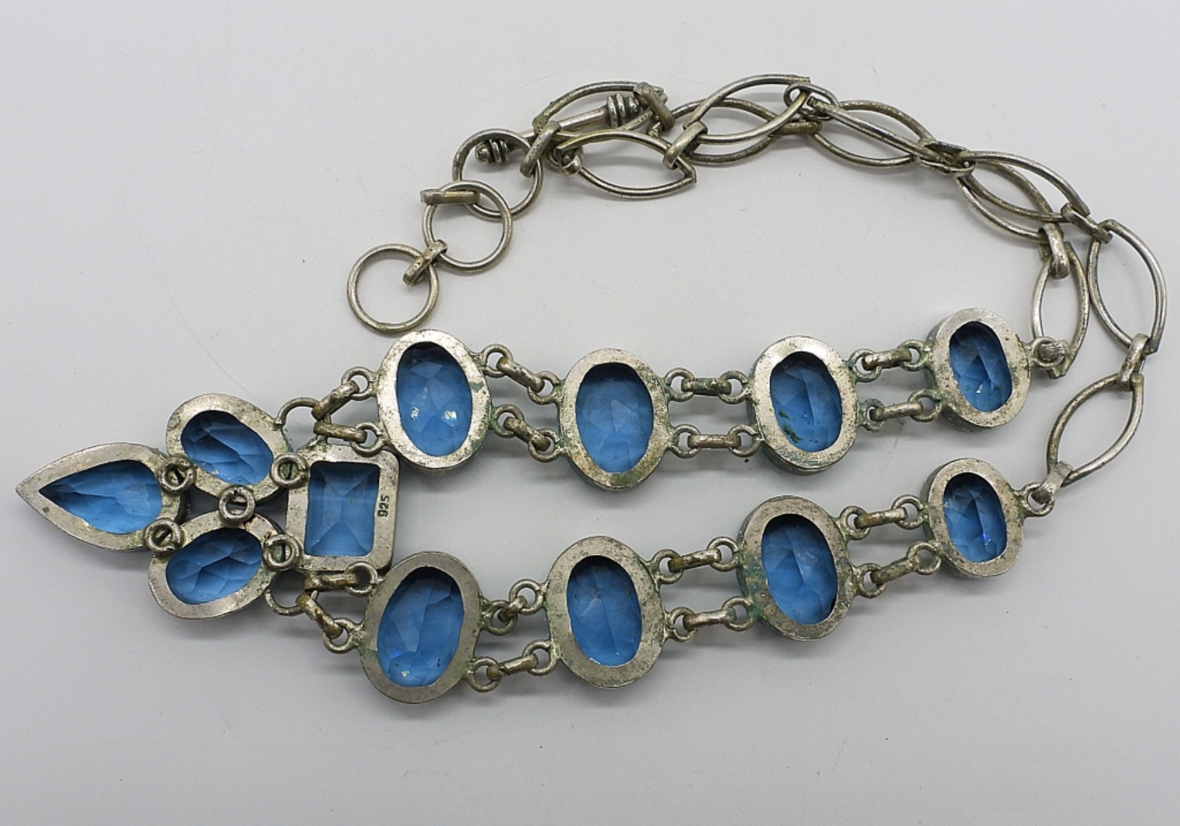 Vintage 925 Blue Crystal Necklace & Earrings