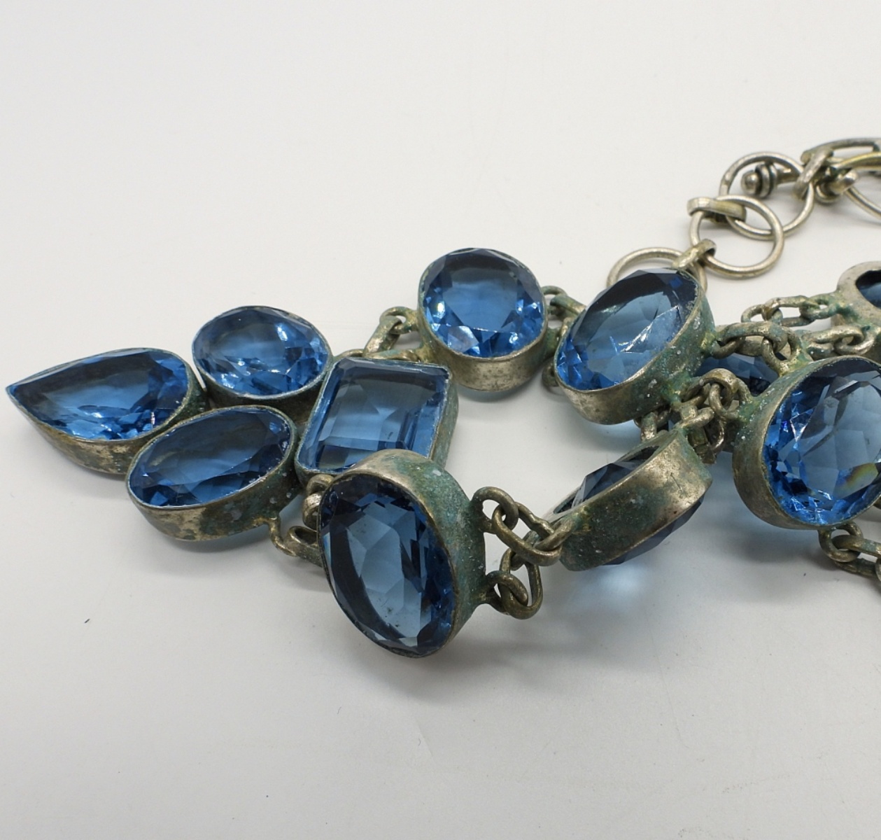 Vintage 925 Blue Crystal Necklace & Earrings