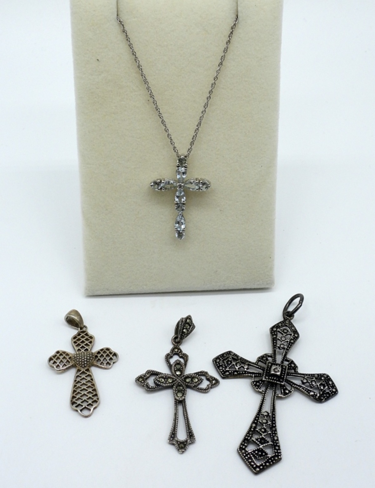 4 Sterling Cross Pendants & Chain