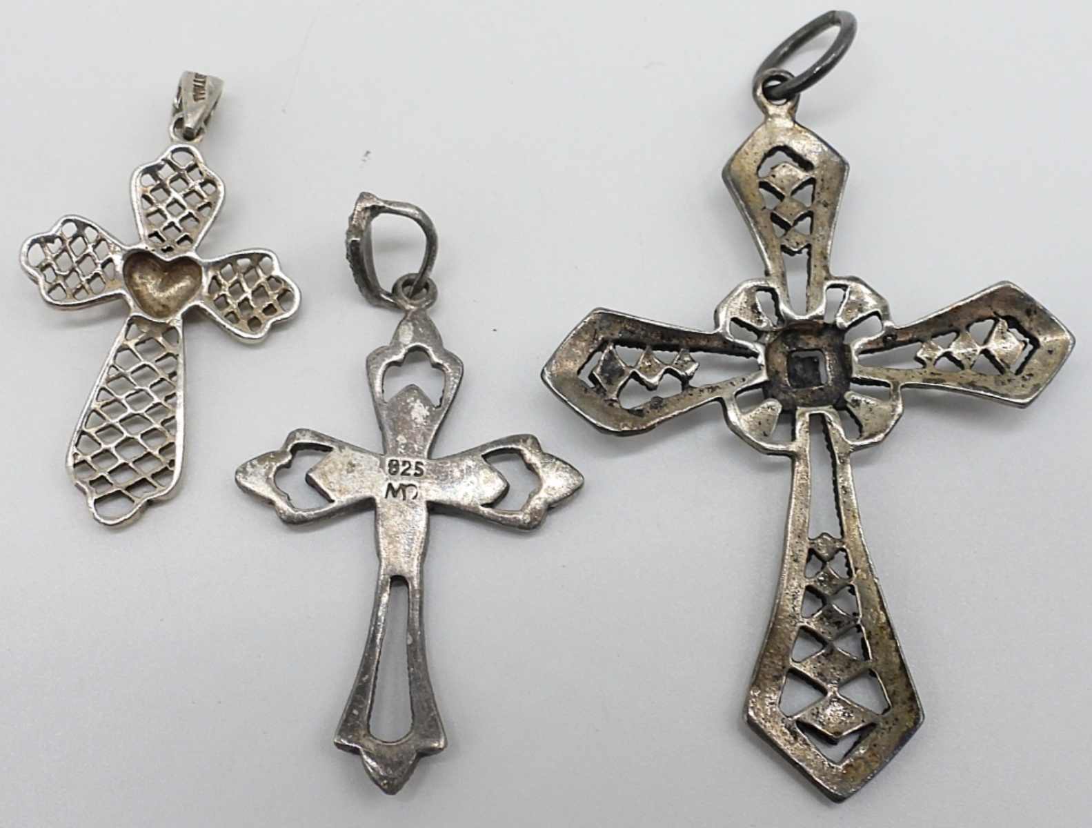 4 Sterling Cross Pendants & Chain