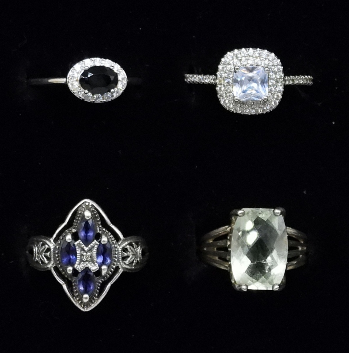 Four Stunning Gemstone Rings, Sterling