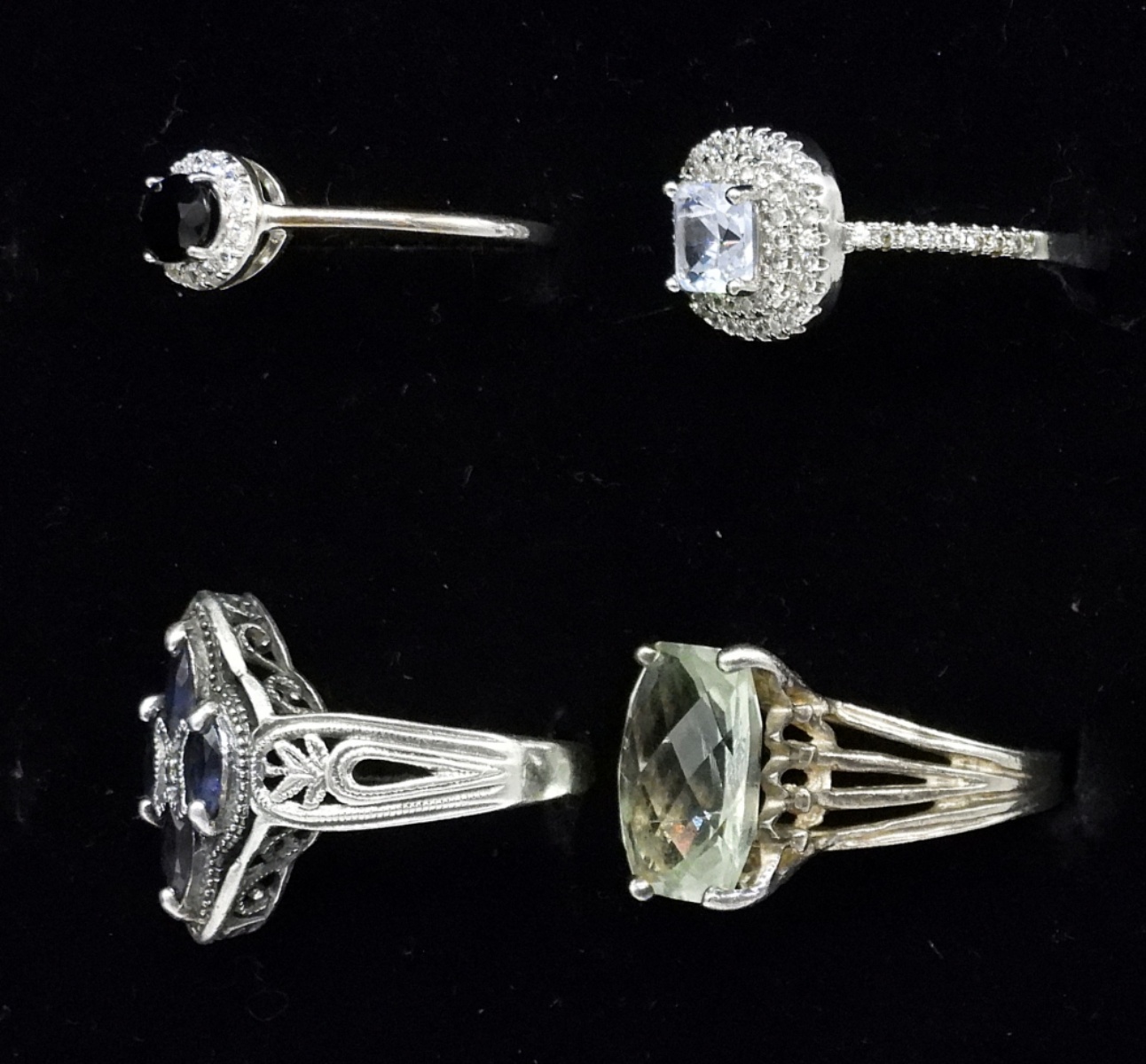 Four Stunning Gemstone Rings, Sterling