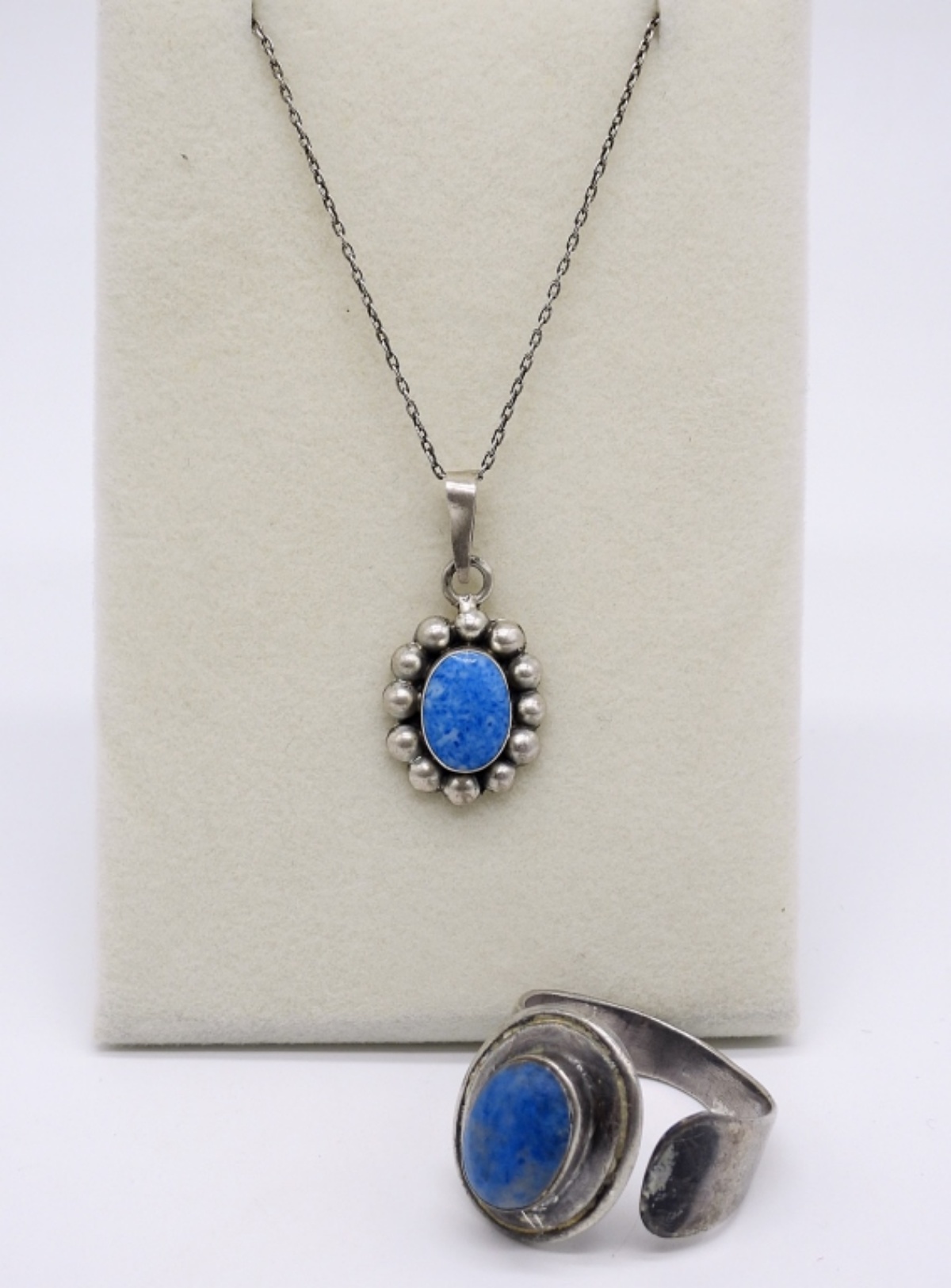 Vintage Blue Denim Lapis Necklace and Ring