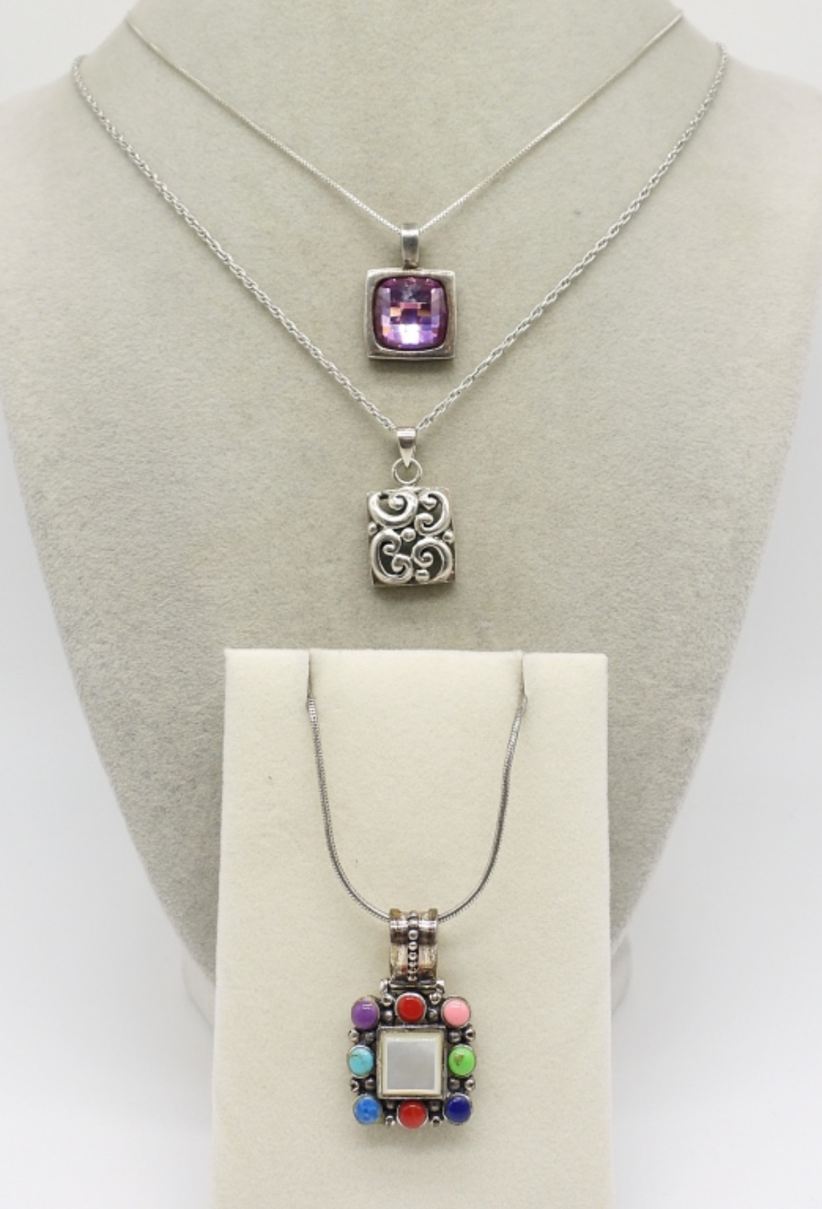 Three Sterling Fashion Gemstone Necklaces