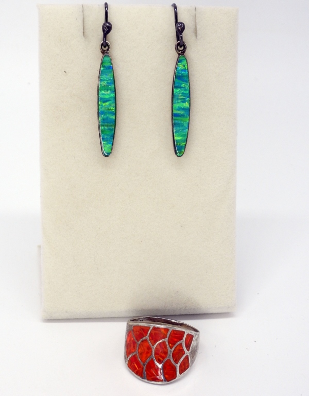 Colored Opal Ring and Earrings in Sterling