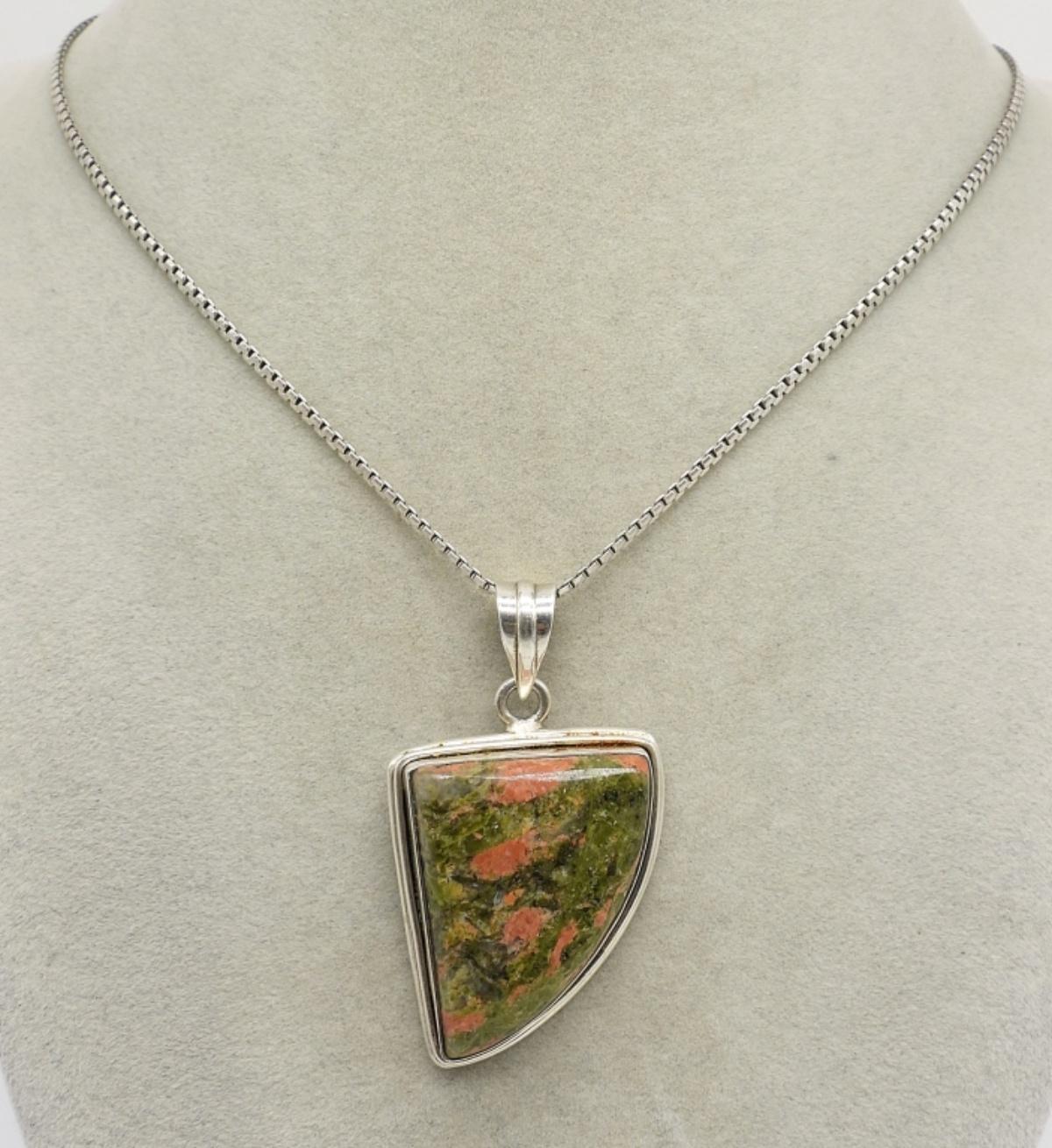Unakite Jasper, Sterling Silver Necklace