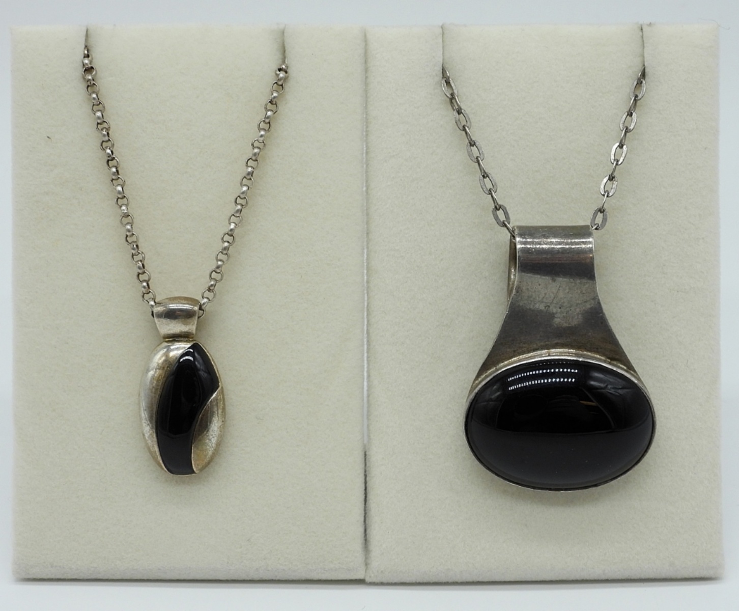 Two Sterling Necklaces with Black Onyx Gemstones